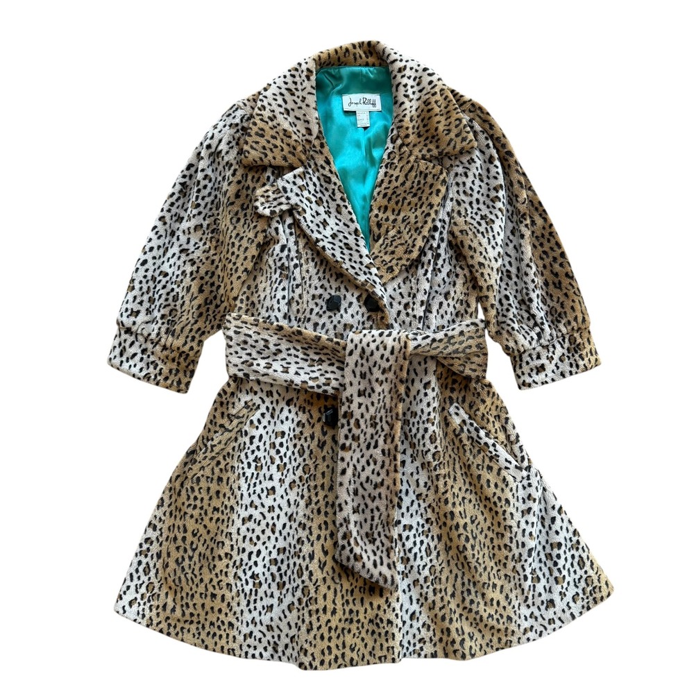 Joseph Ribkoff Leopard Print Faux Fur Trench Coat Belted 3/4 Sleeve Size 8 84303